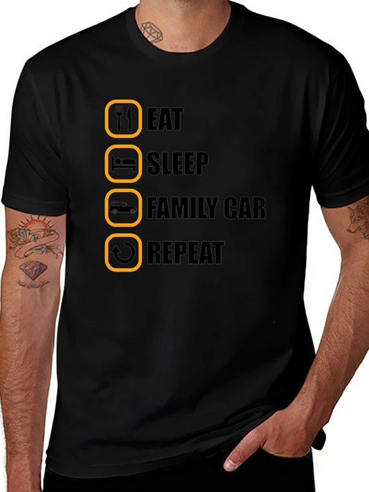 Eat Sleep Family Car Repeat Black Graphic Tee