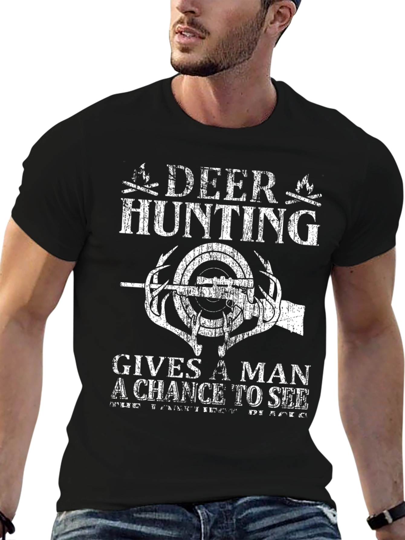 Deer Hunting Graphic T-Shirt - Mens Black Tee