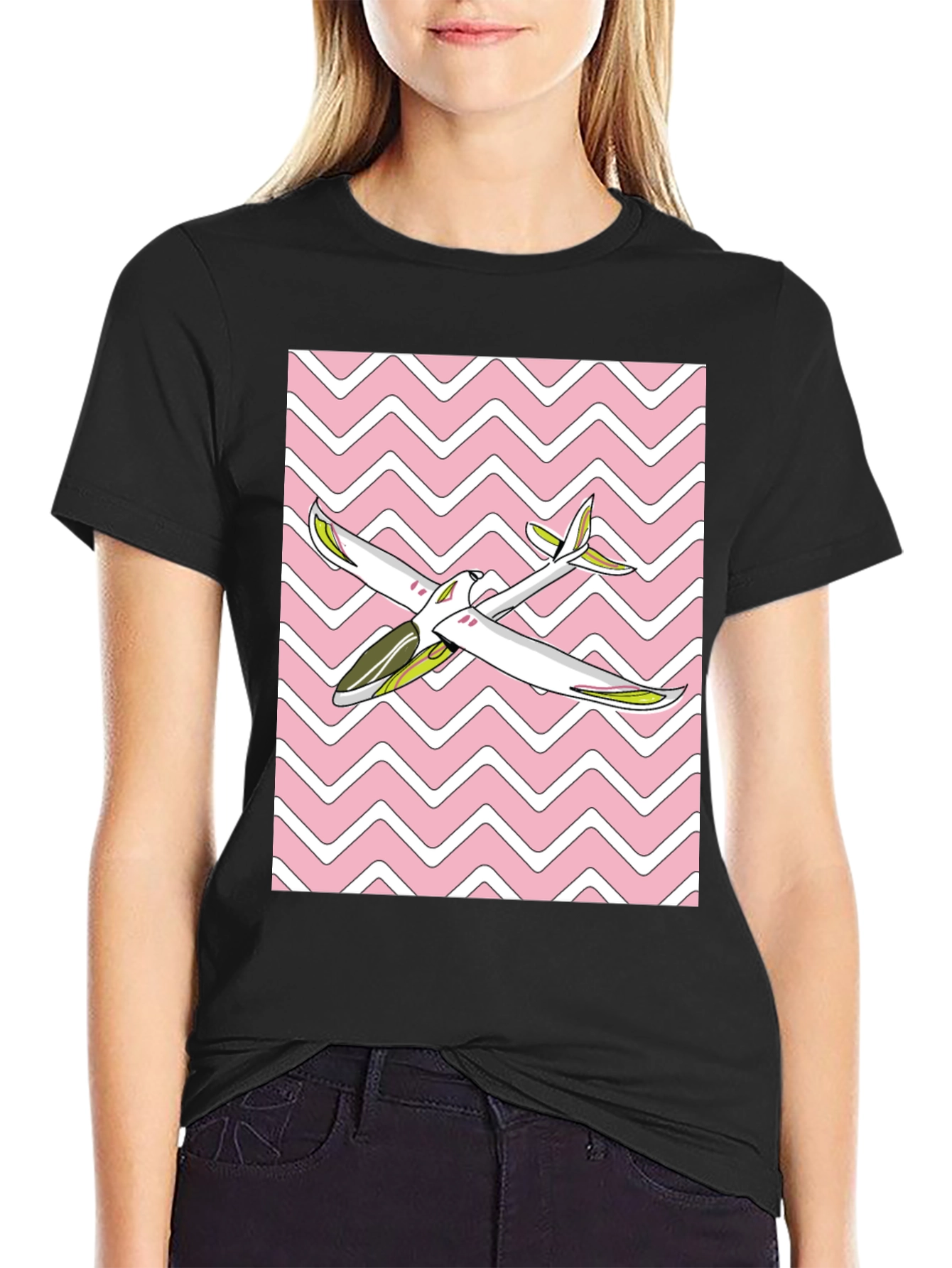 Retro Airplane Graphic Tee - Black