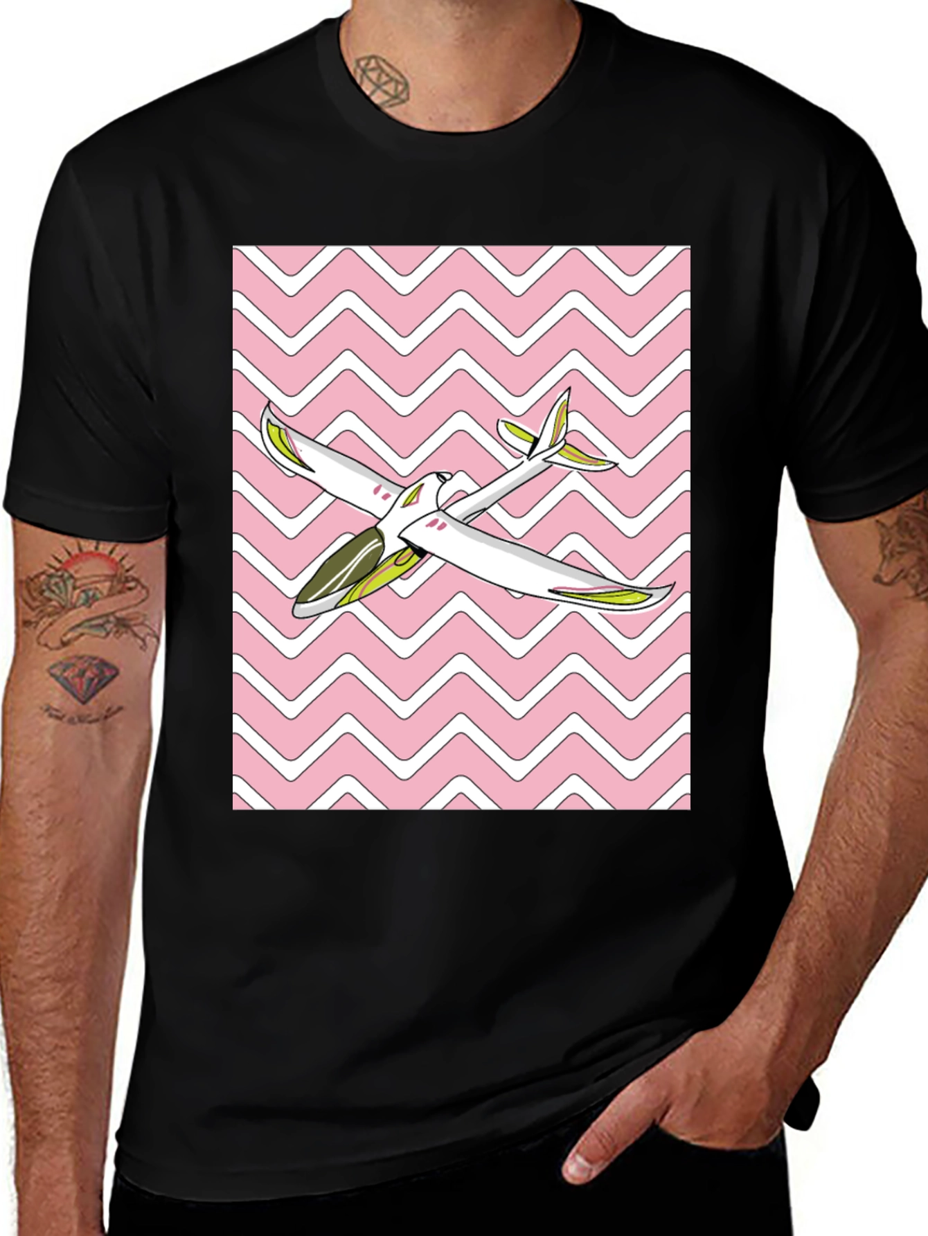 Retro Airplane Graphic Tee - Black
