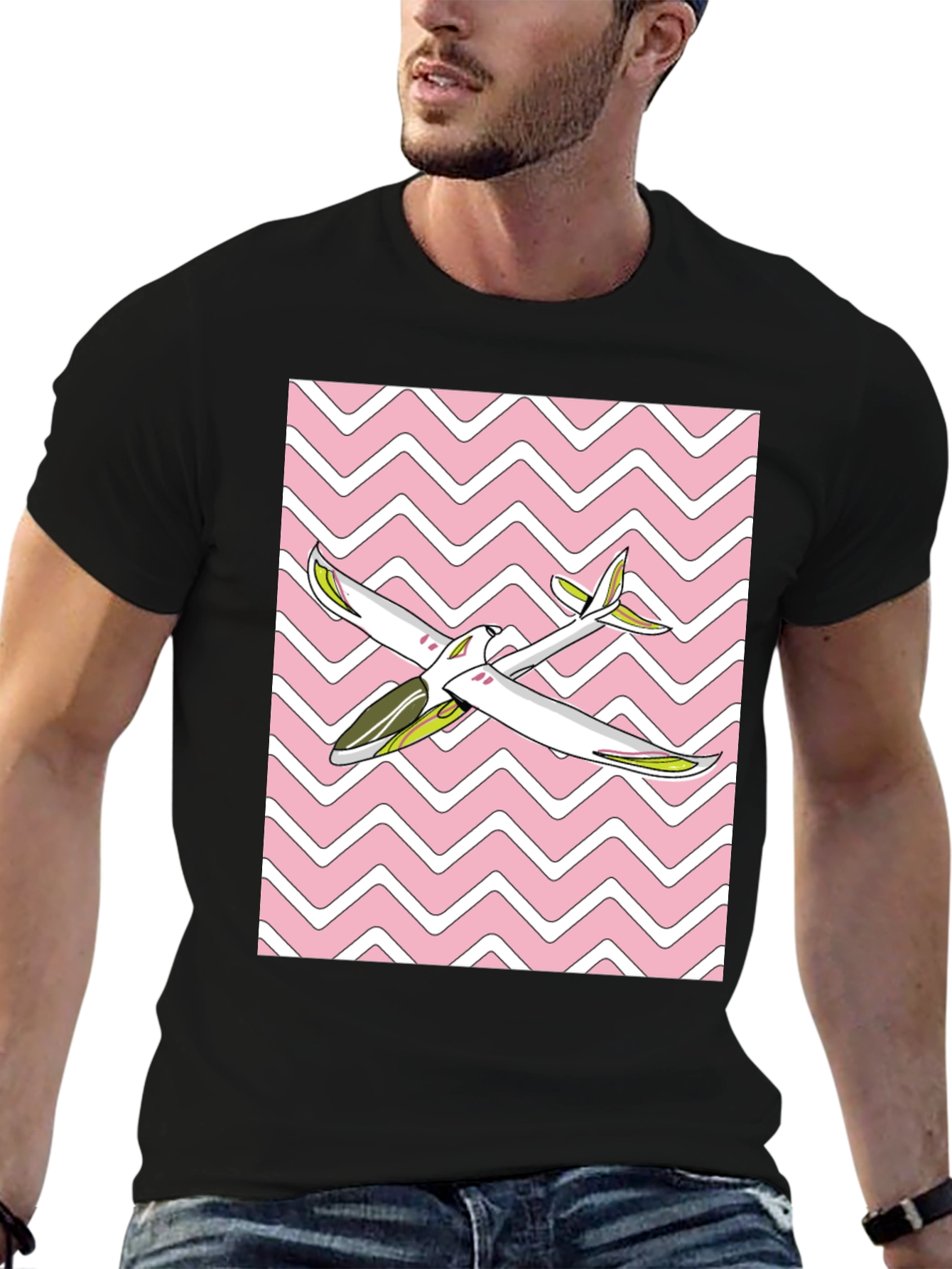 Retro Airplane Graphic Tee - Black