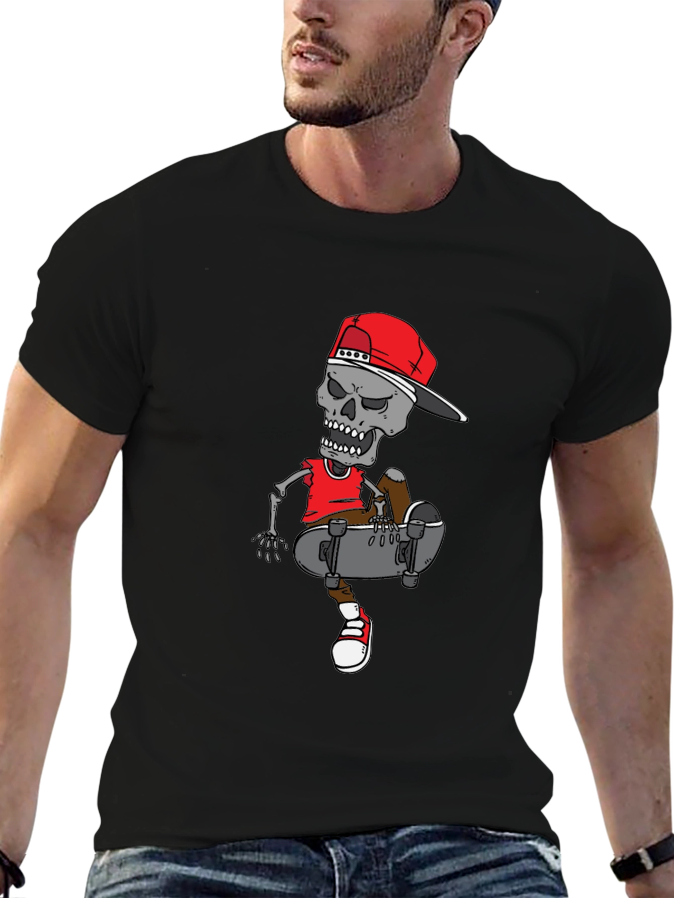 Skater Skeleton Graphic Tee - Cool Casual Wear