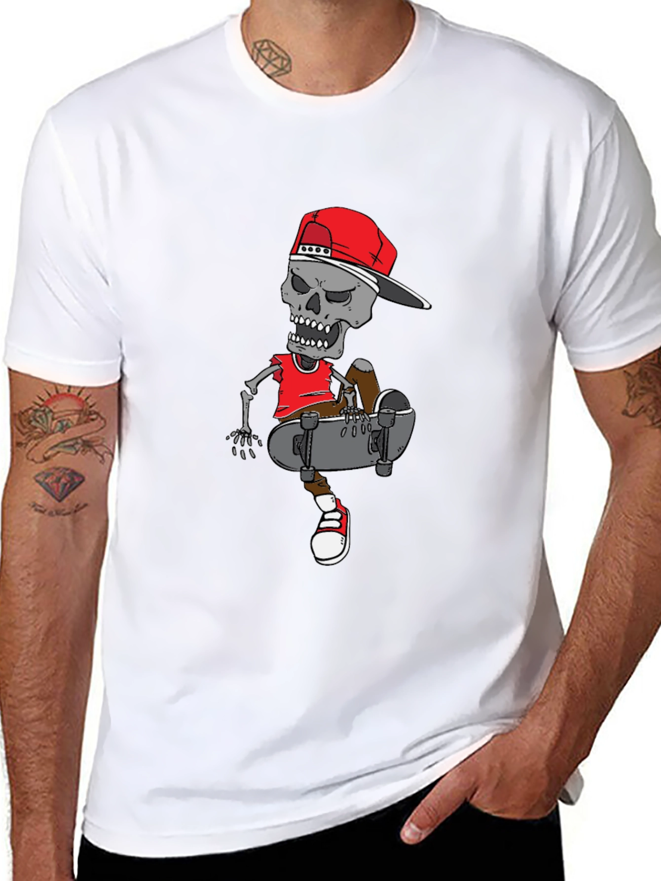 Skater Skeleton Graphic Tee - Cool Casual Wear
