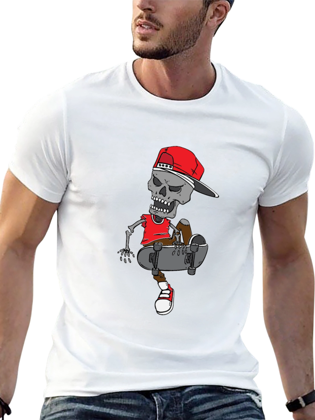 Skater Skeleton Graphic Tee - Cool Casual Wear