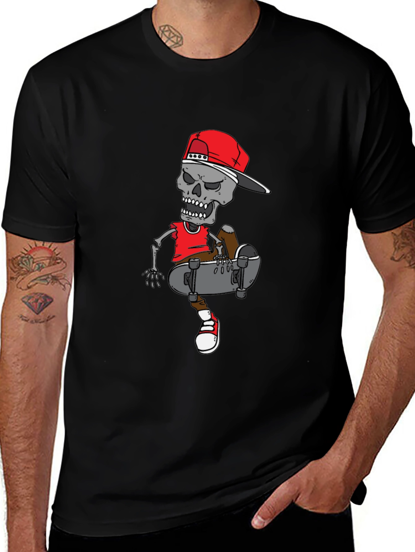 Skater Skeleton Graphic Tee - Cool Casual Wear