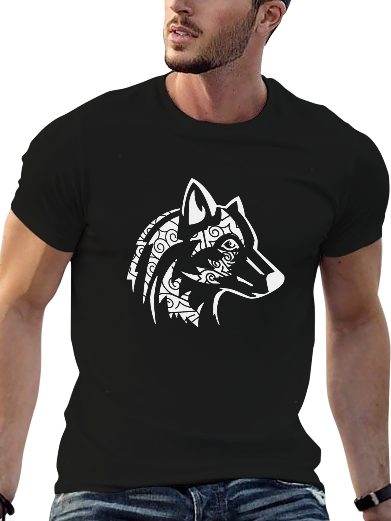 Wolf Graphic Print Black T-Shirt