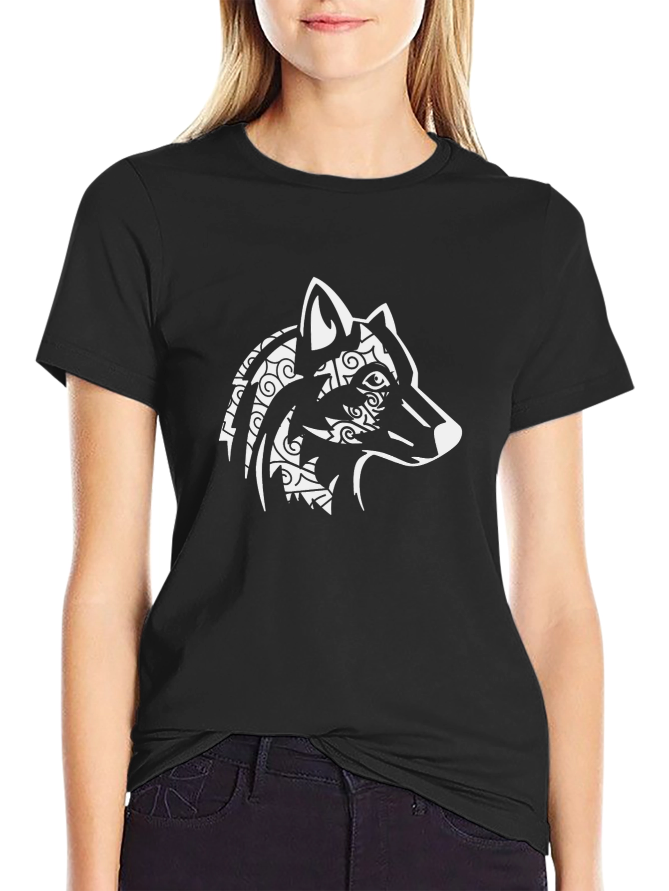 Wolf Graphic Print Black T-Shirt