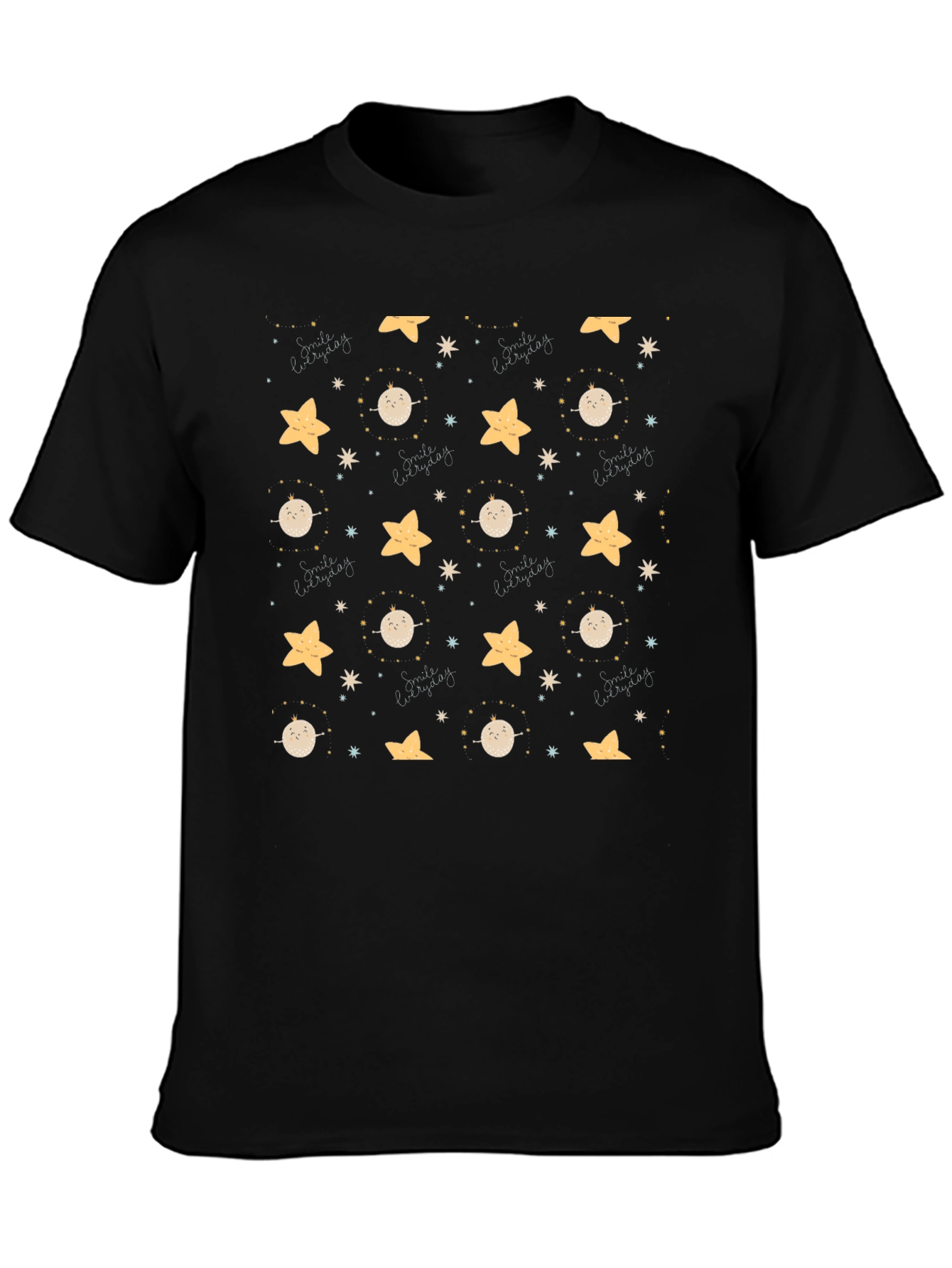 Celestial Dreamscape Black T-Shirt: Stars & Moons