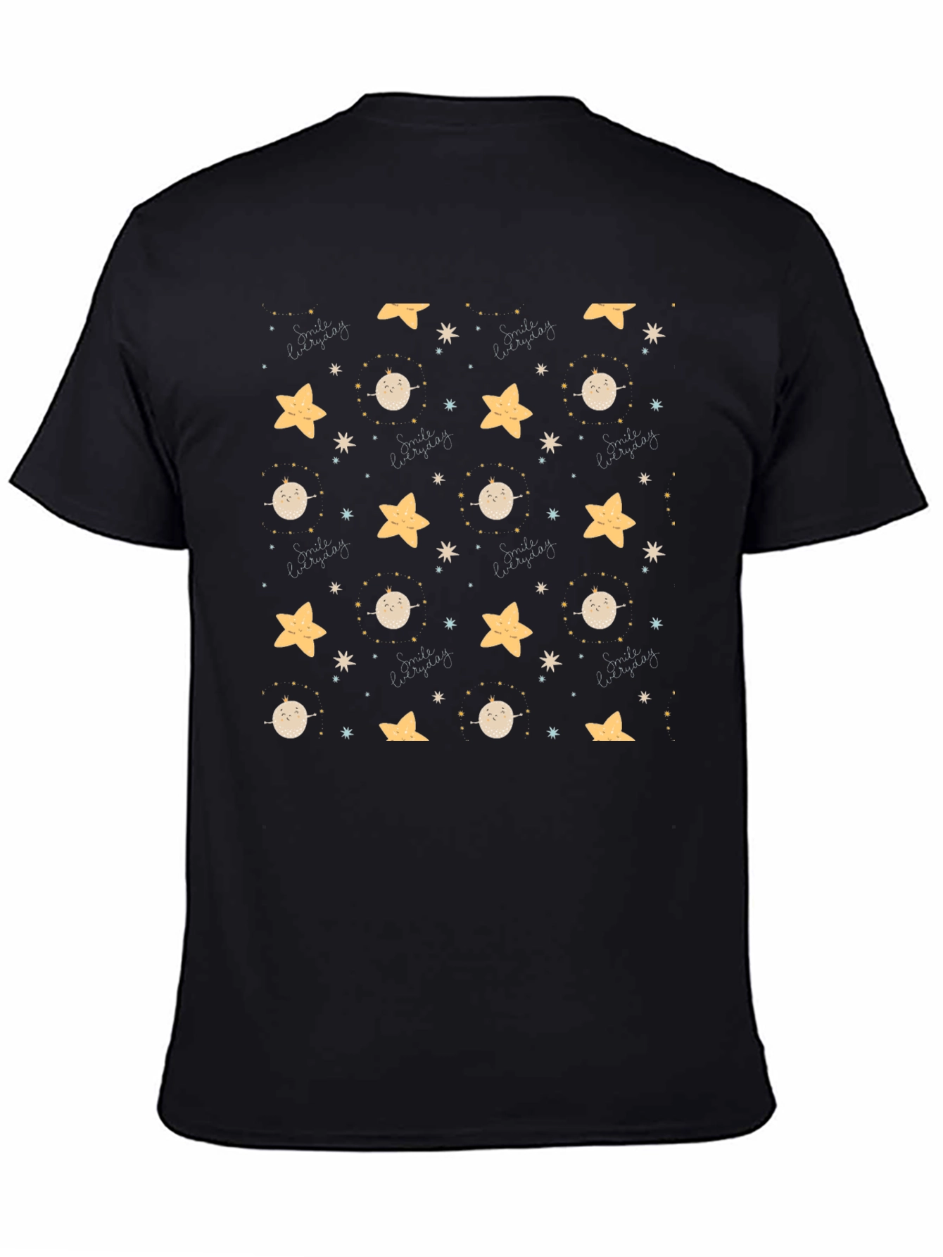 Celestial Dreamscape Black T-Shirt: Stars & Moons