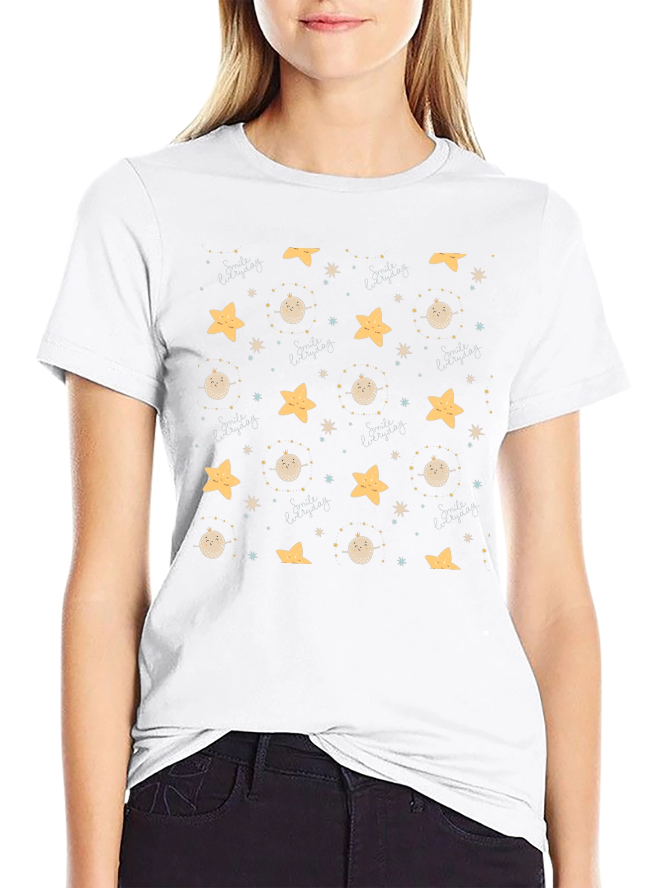 Celestial Dreamscape Black T-Shirt: Stars & Moons
