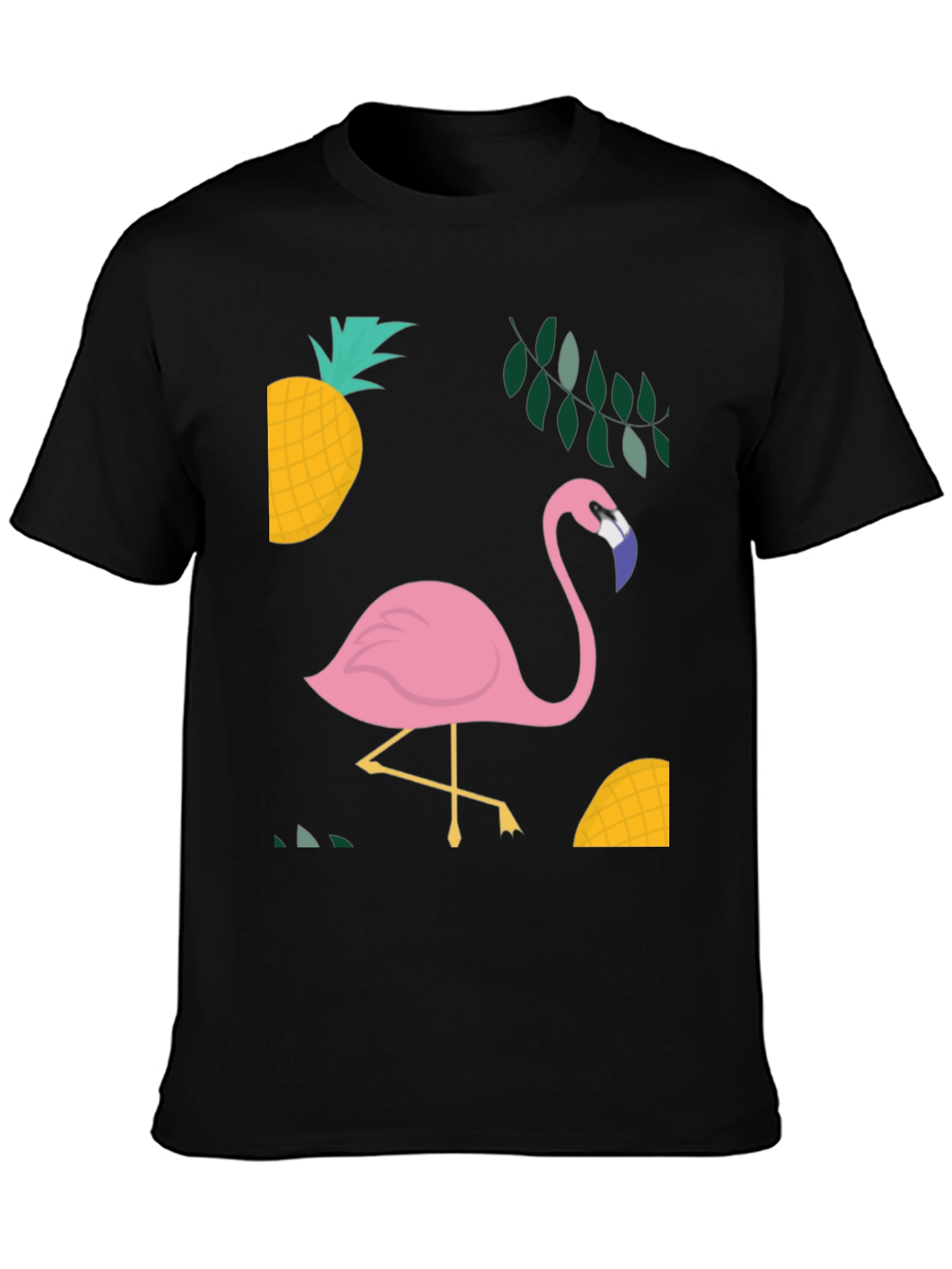 Tropical Flamingo Graphic Tee - Black Cotton Shirt