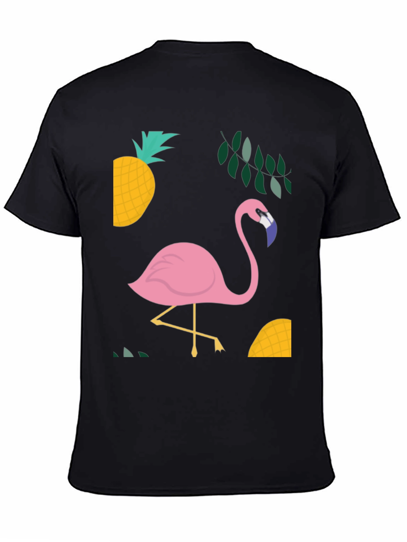 Tropical Flamingo Graphic Tee - Black Cotton Shirt
