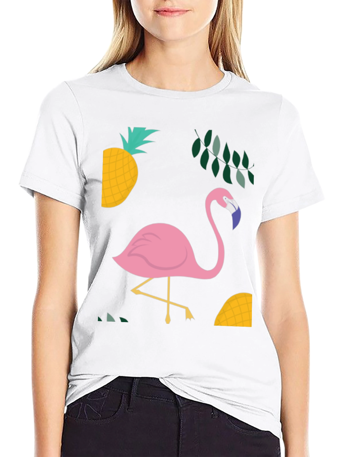 Tropical Flamingo Graphic Tee - Black Cotton Shirt