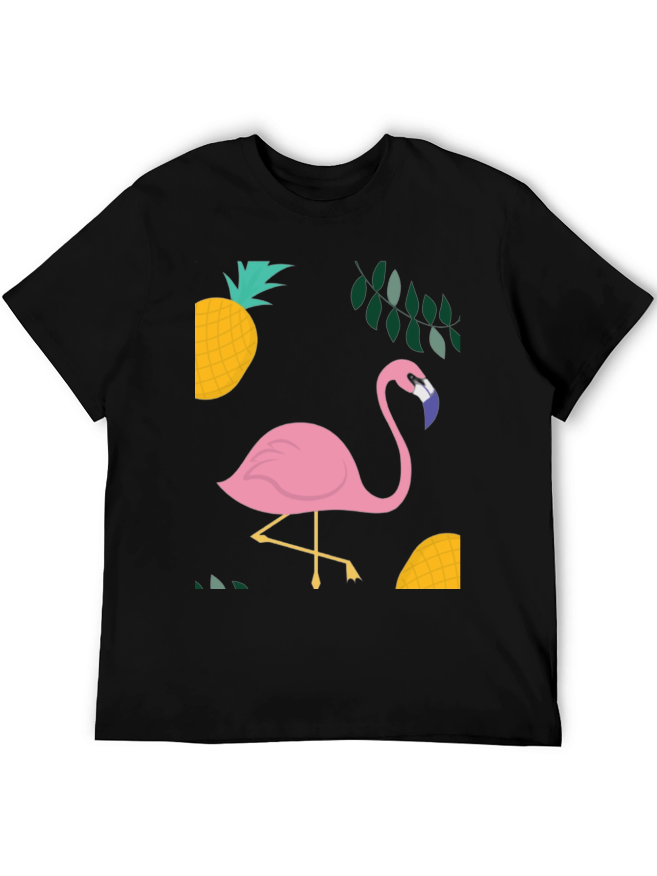 Tropical Flamingo Graphic Tee - Black Cotton Shirt