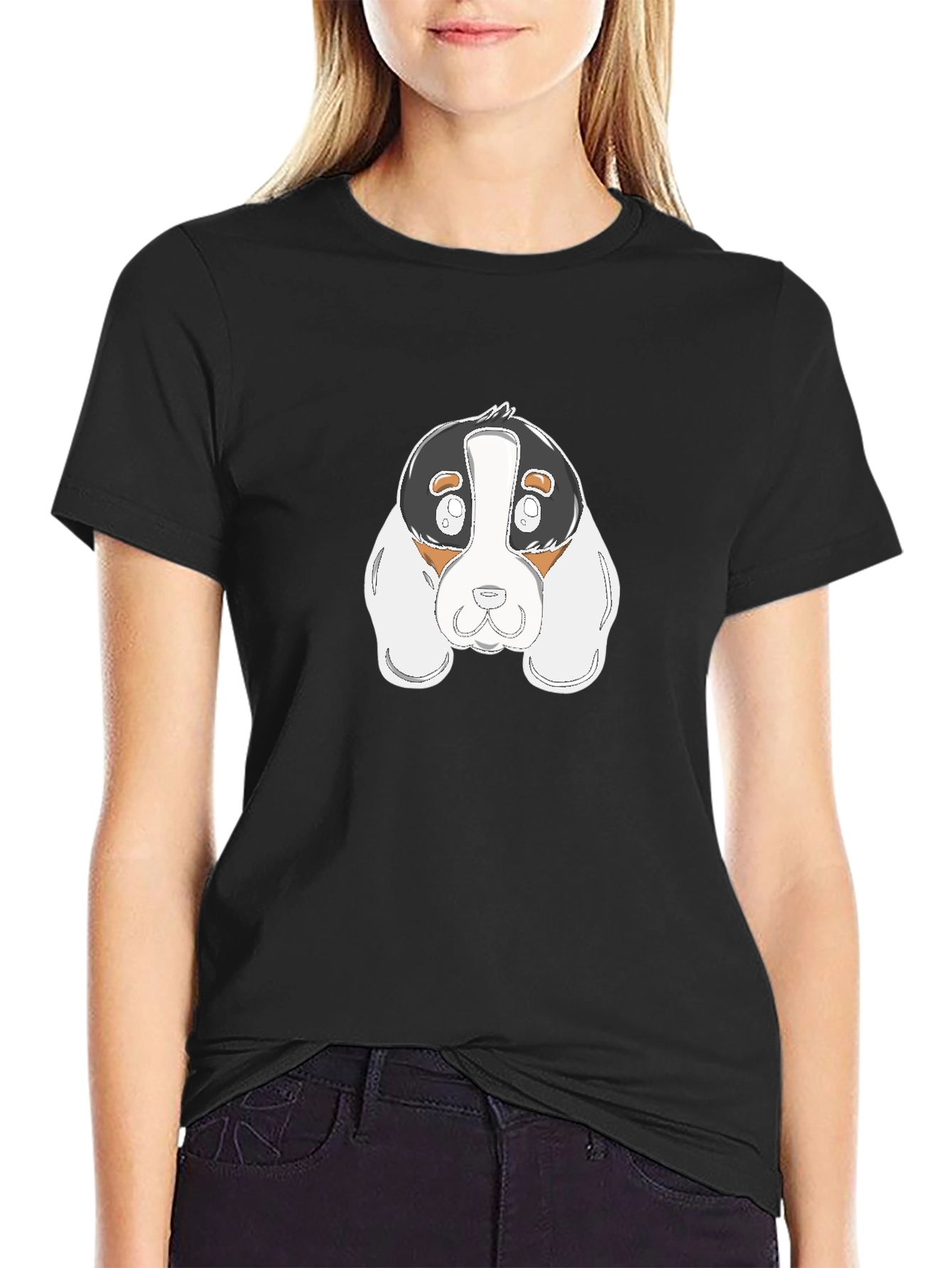 Cartoon Dog Graphic Black T-Shirt