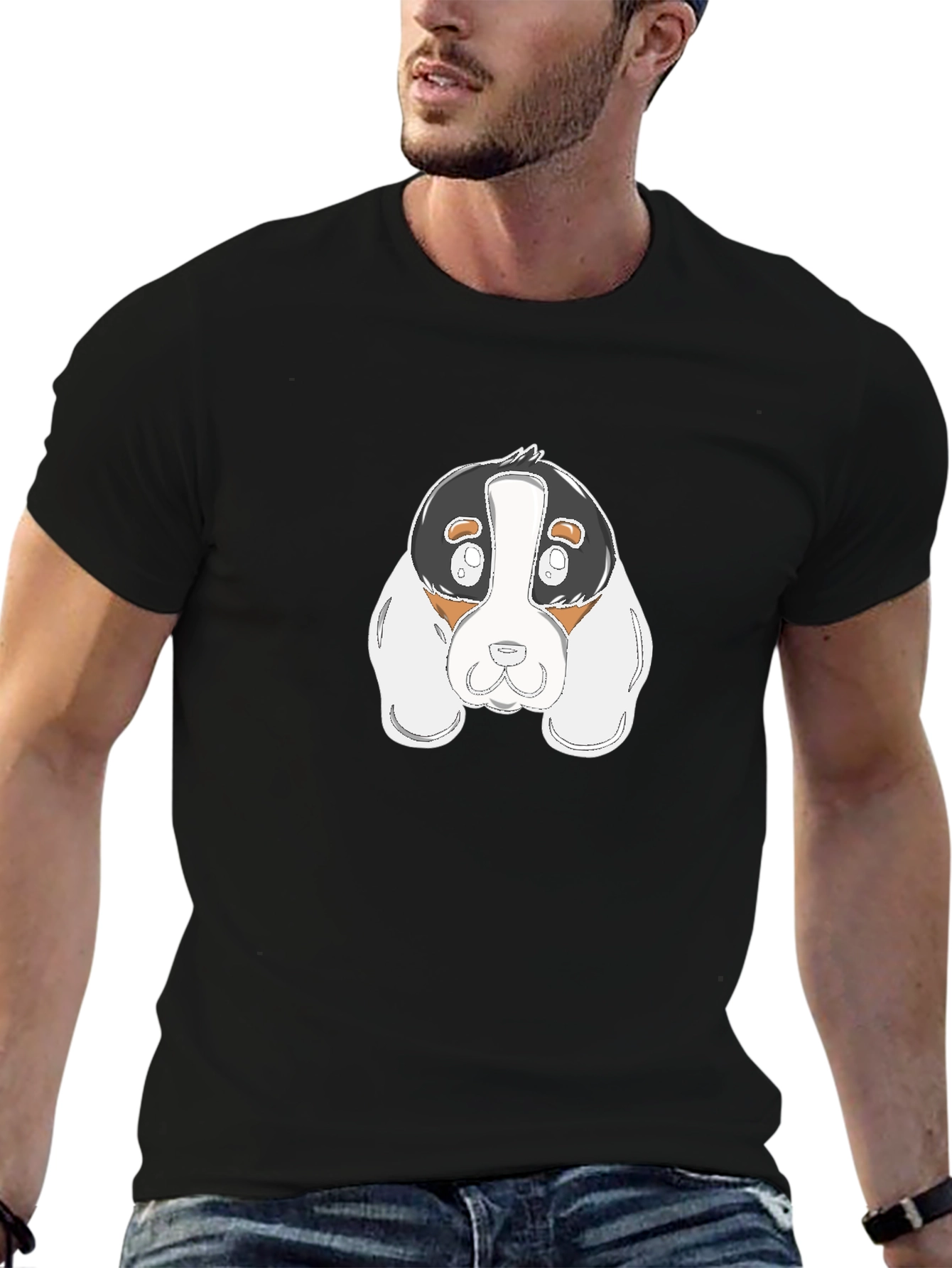Cartoon Dog Graphic Black T-Shirt