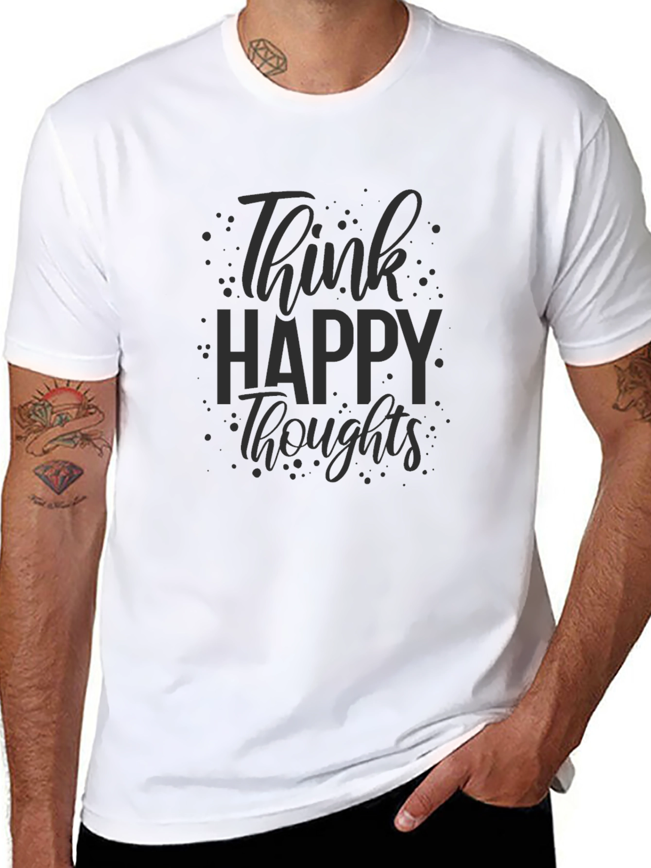 Think Happy Thoughts Black Graphic T-Shirt