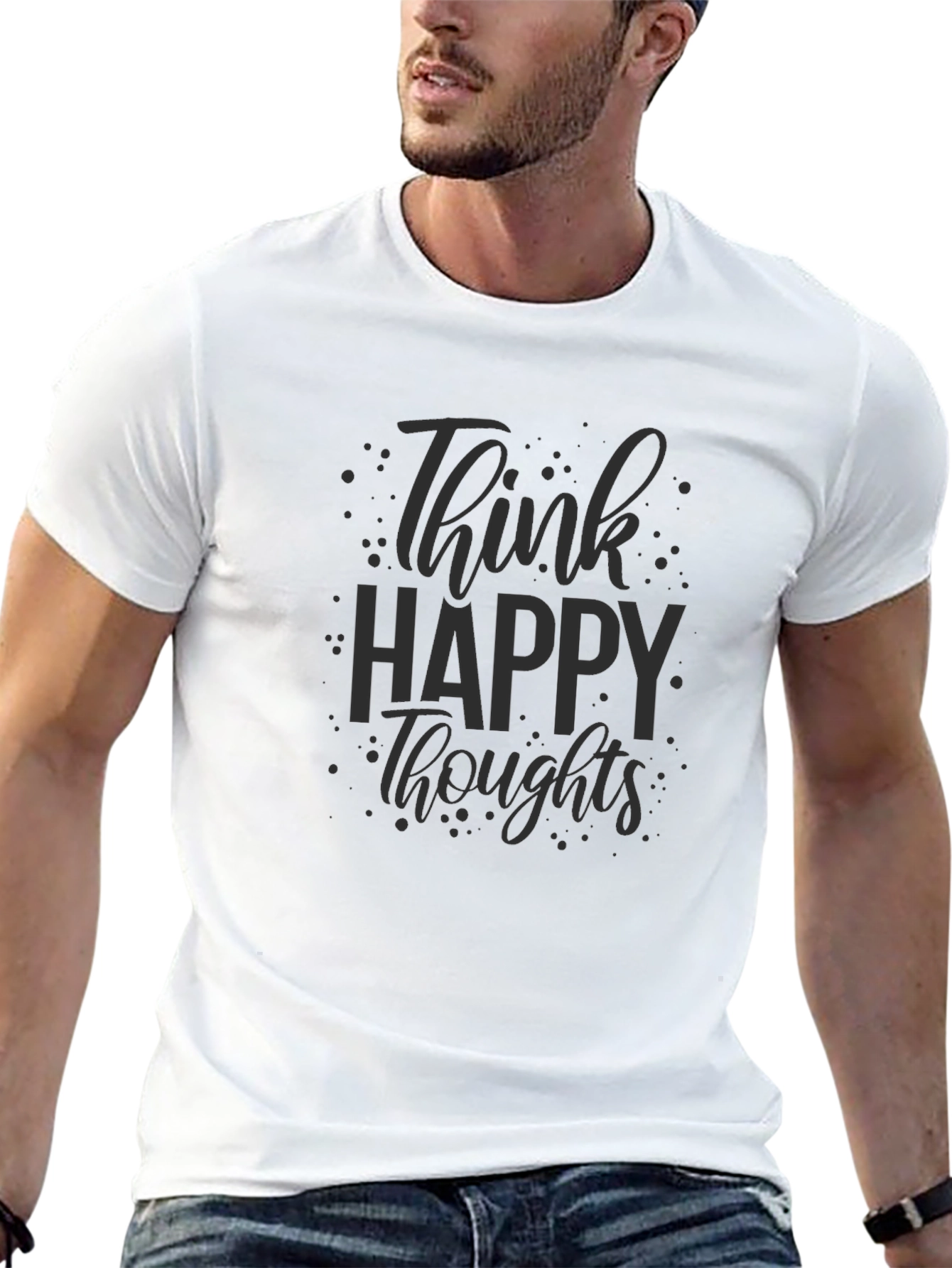 Think Happy Thoughts Black Graphic T-Shirt