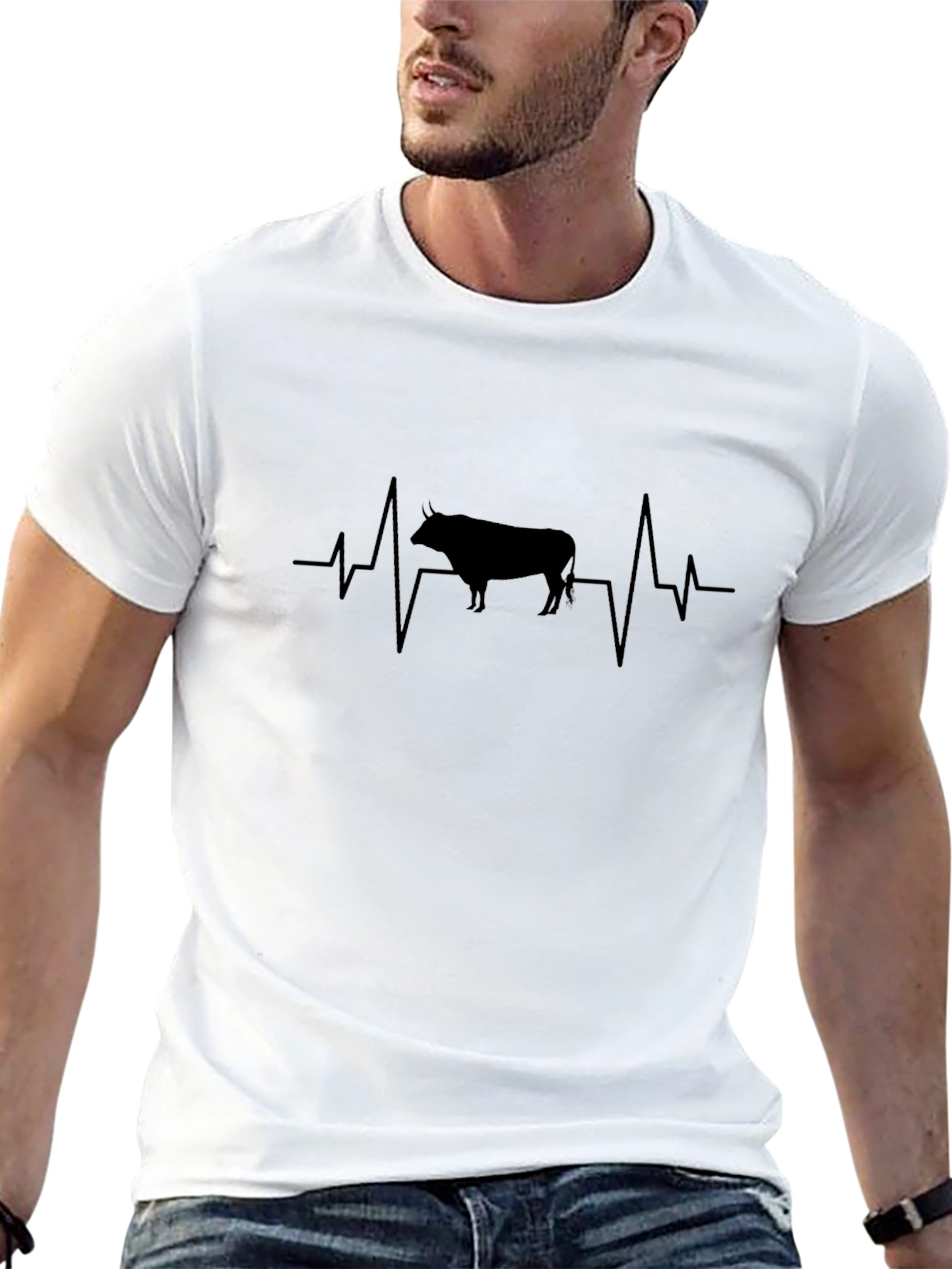 Bull Heartbeat Graphic Tee - Black Cotton T-Shirt
