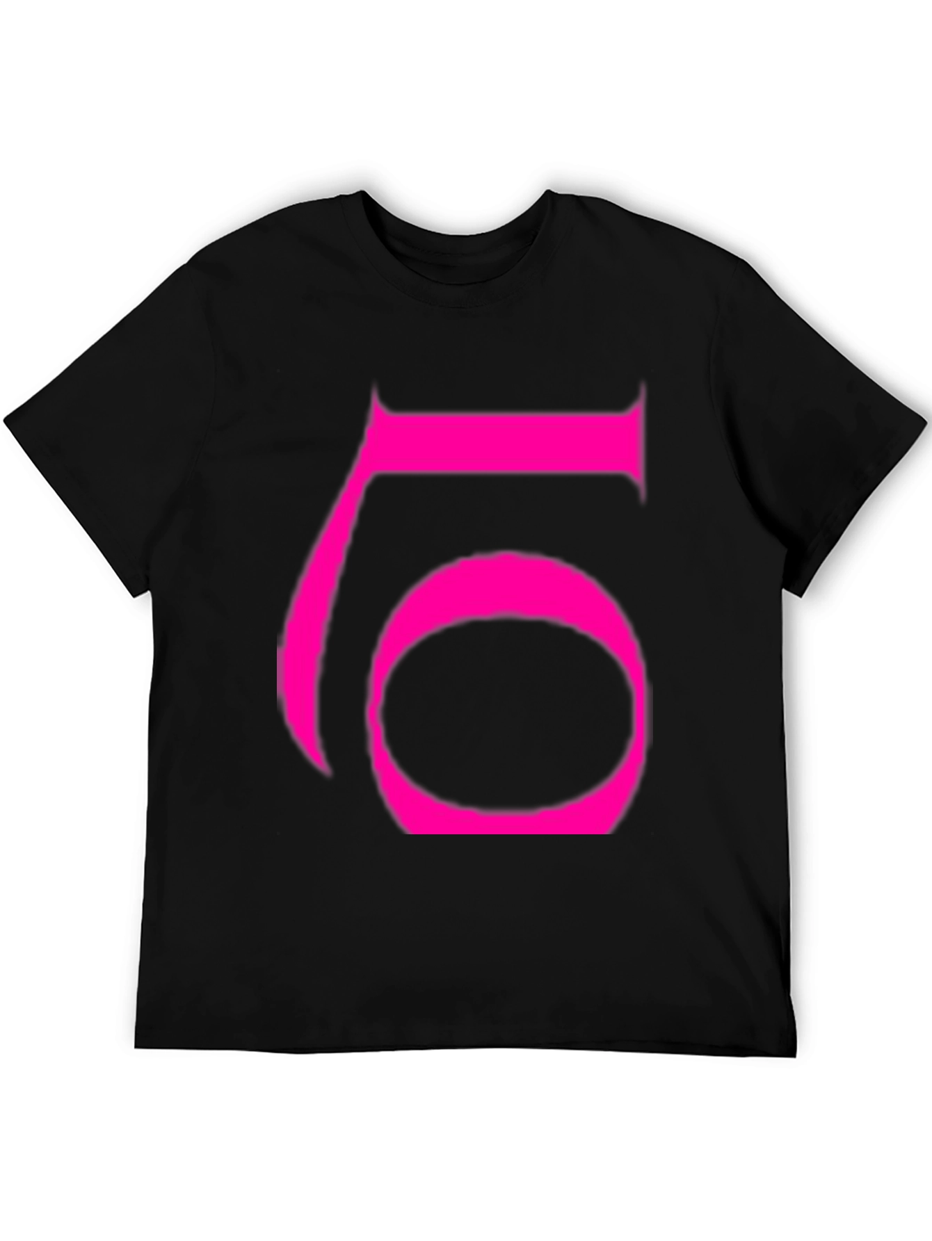 Bold Pink Number 6 Graphic Black T-Shirt