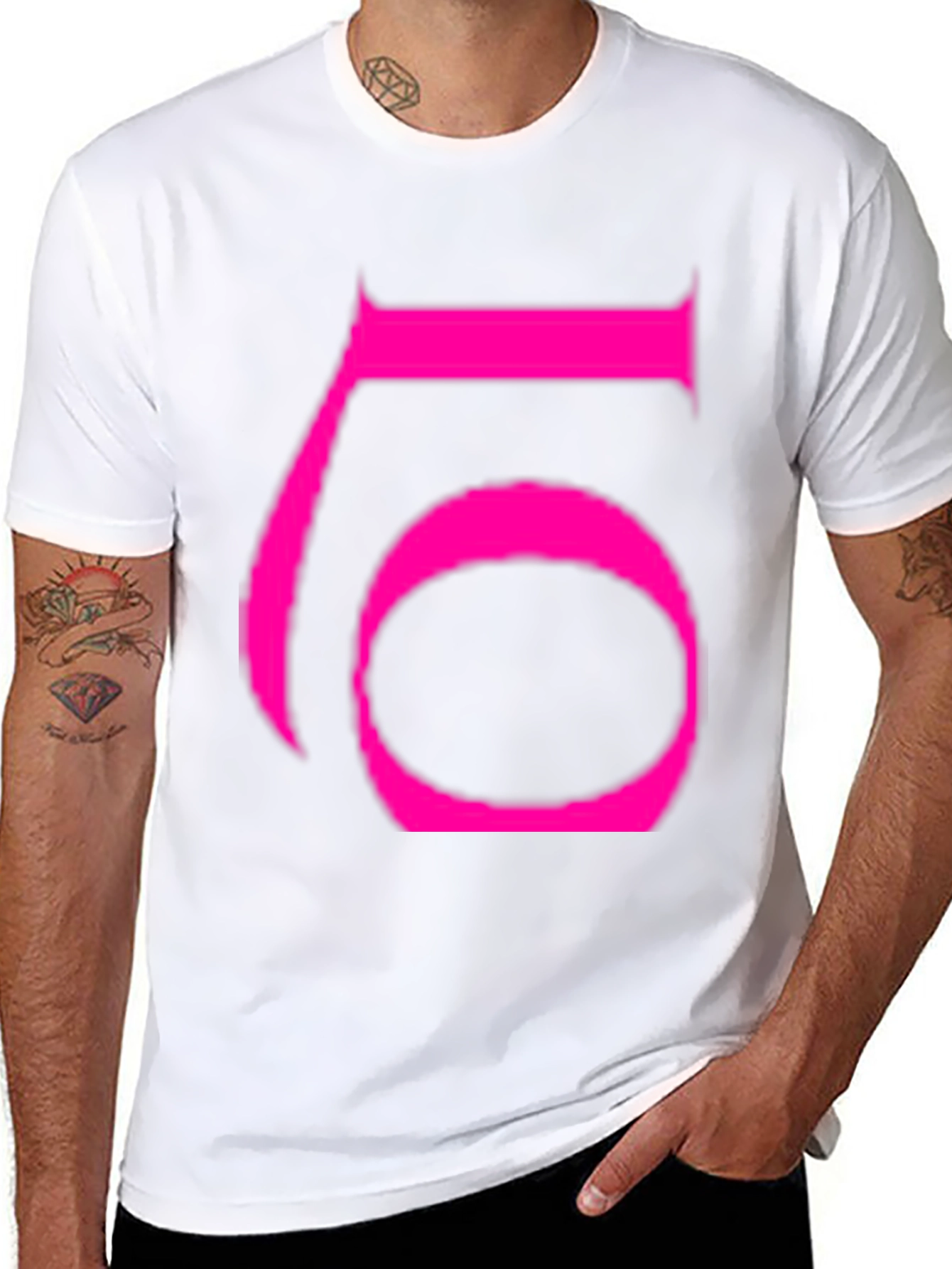 Bold Pink Number 6 Graphic Black T-Shirt