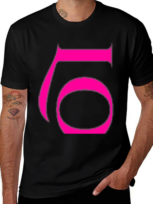 Bold Pink Number 6 Graphic Black T-Shirt