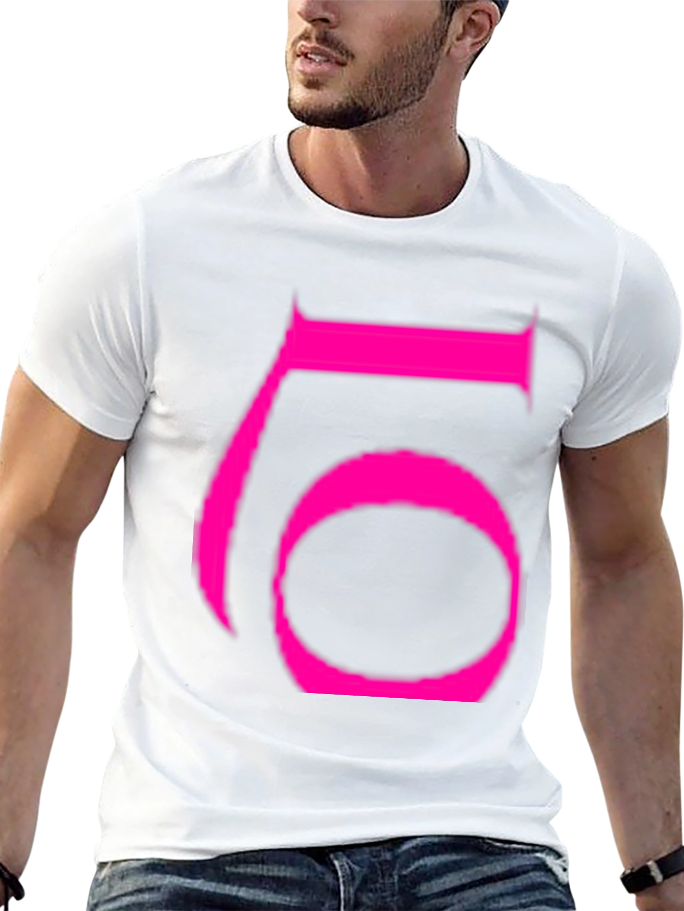 Bold Pink Number 6 Graphic Black T-Shirt