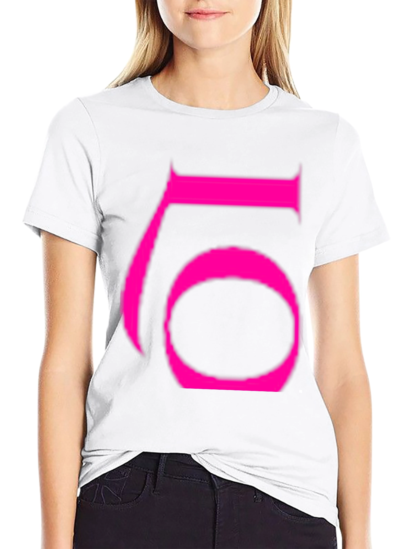 Bold Pink Number 6 Graphic Black T-Shirt