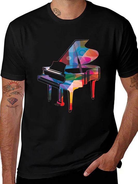 Colorful Grand Piano Graphic T-Shirt