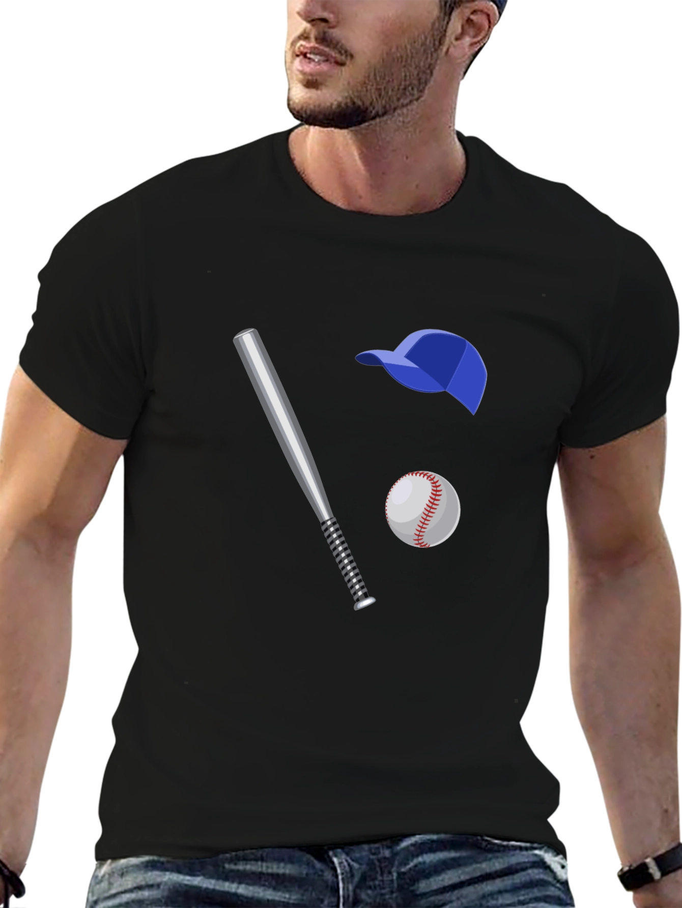 Baseball Fan T-Shirt: Bat Ball and Cap Graphic Tee