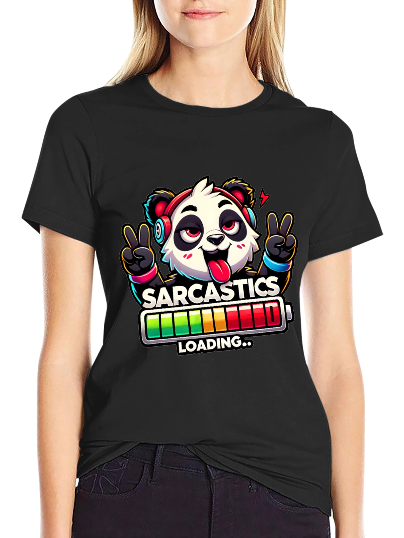 Sarcasm Loading Panda Graphic T-Shirt