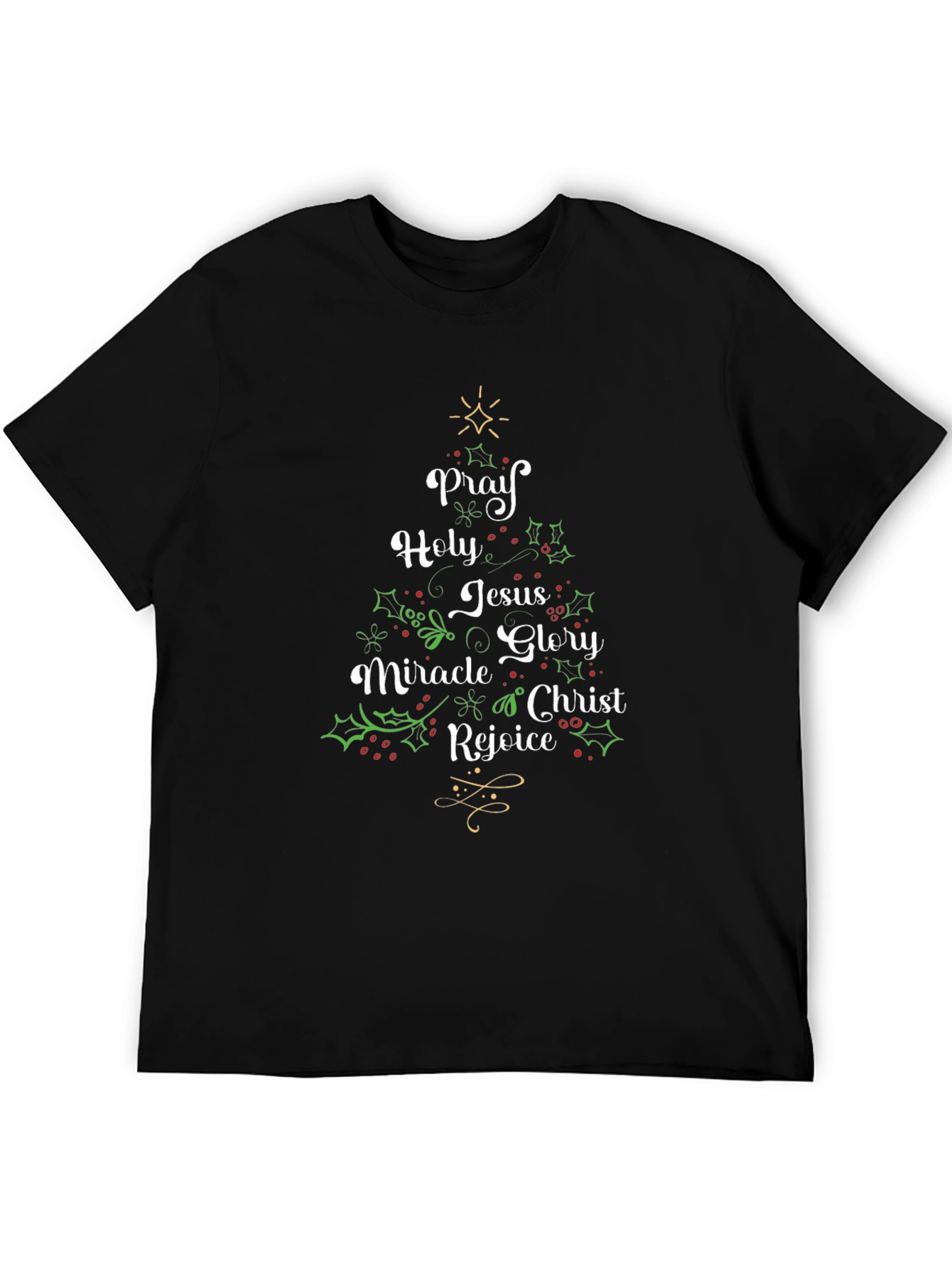 Christmas Words Tree Black T-Shirt