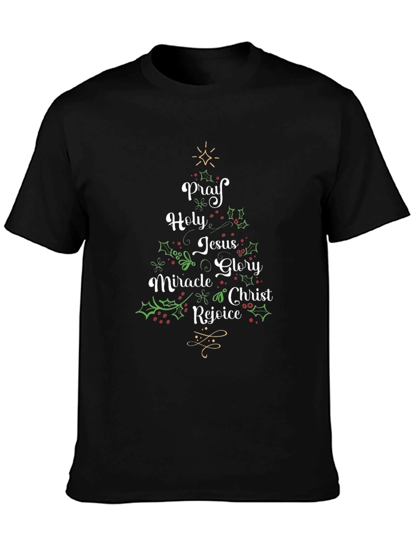Christmas Words Tree Black T-Shirt