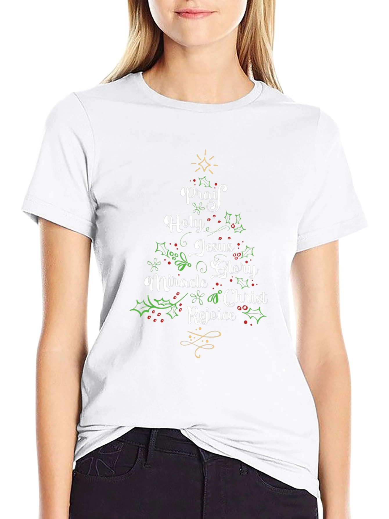 Christmas Words Tree Black T-Shirt