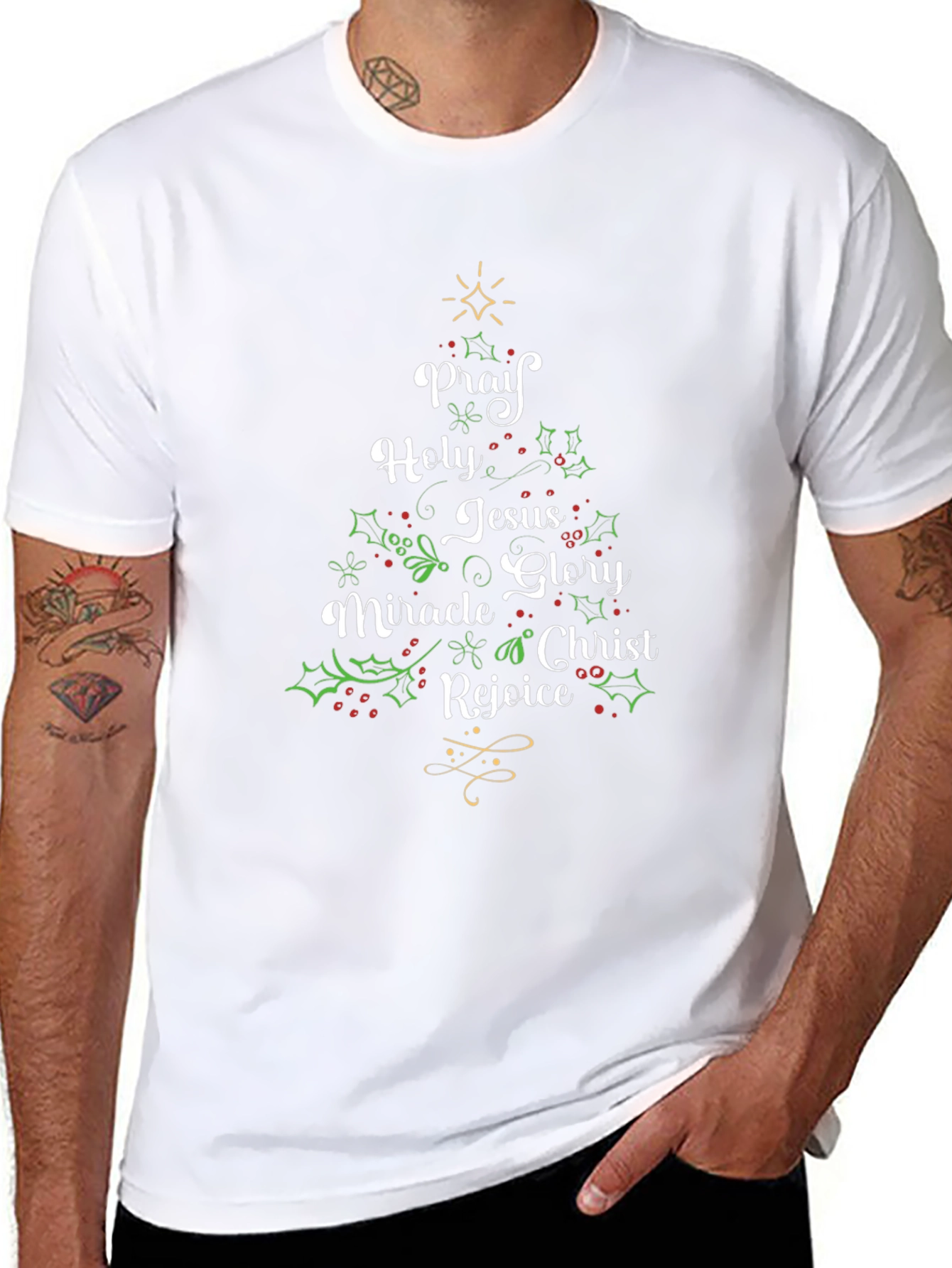 Christmas Words Tree Black T-Shirt