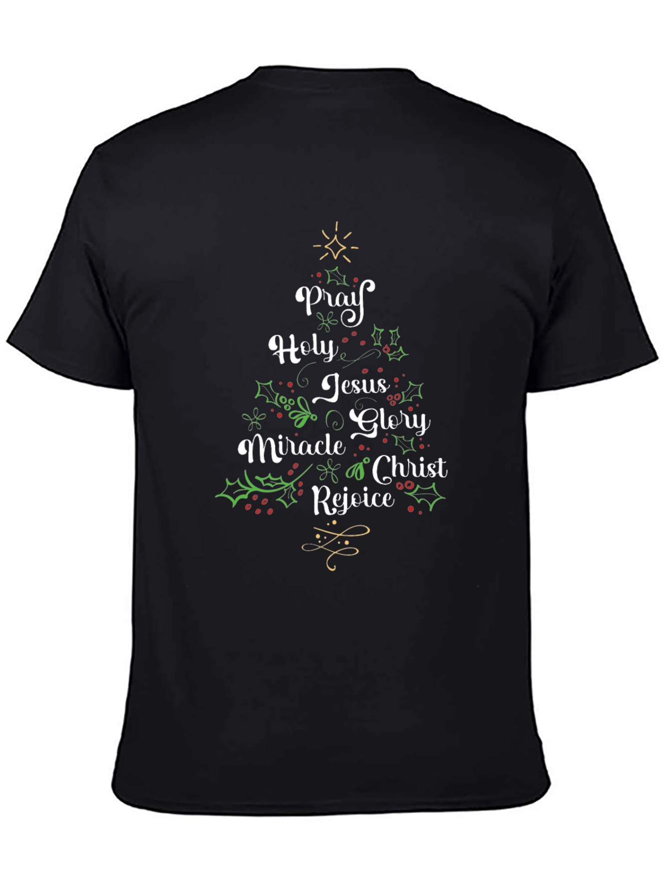 Christmas Words Tree Black T-Shirt