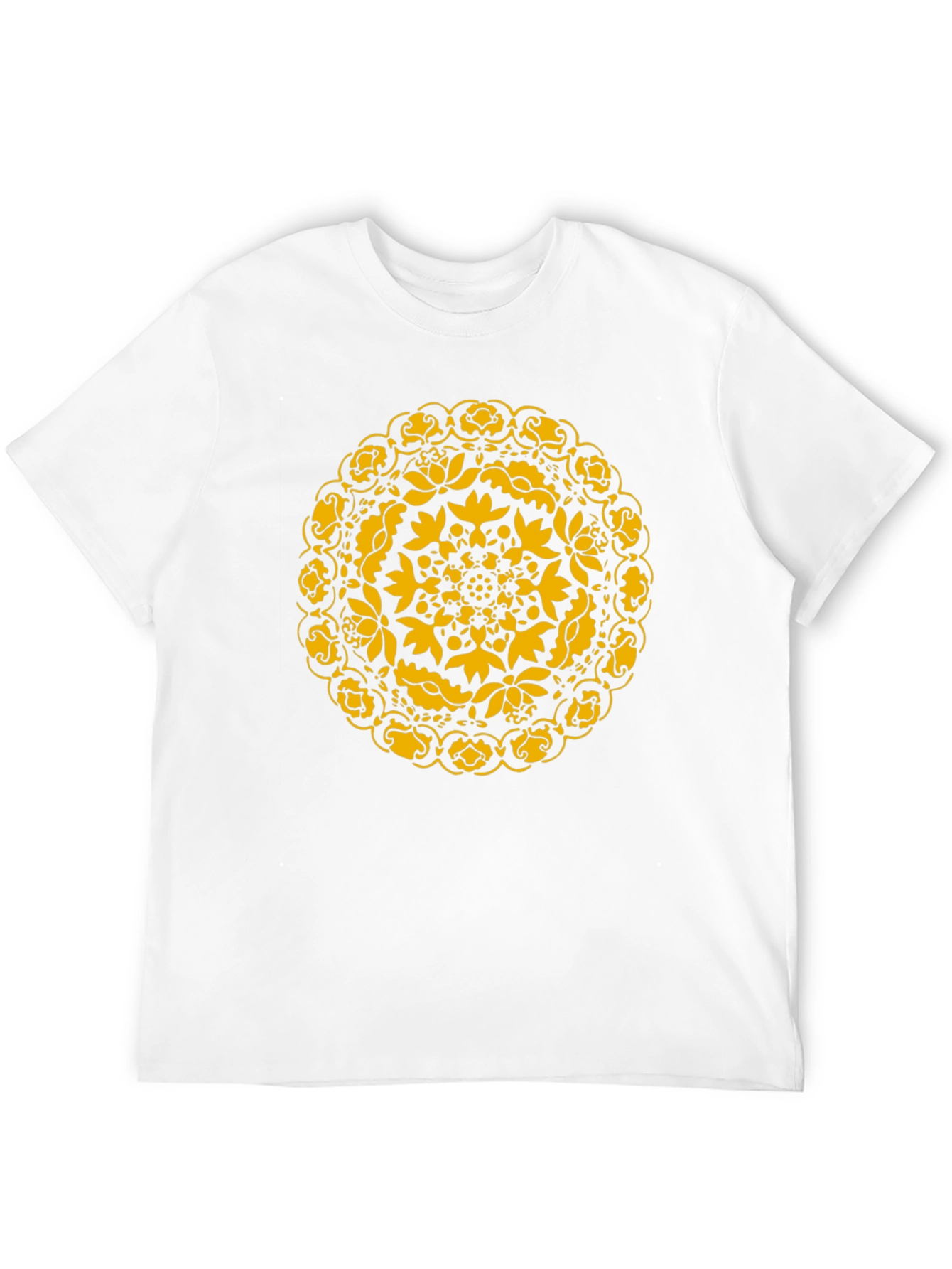 Black T-Shirt with Golden Floral Mandala Design