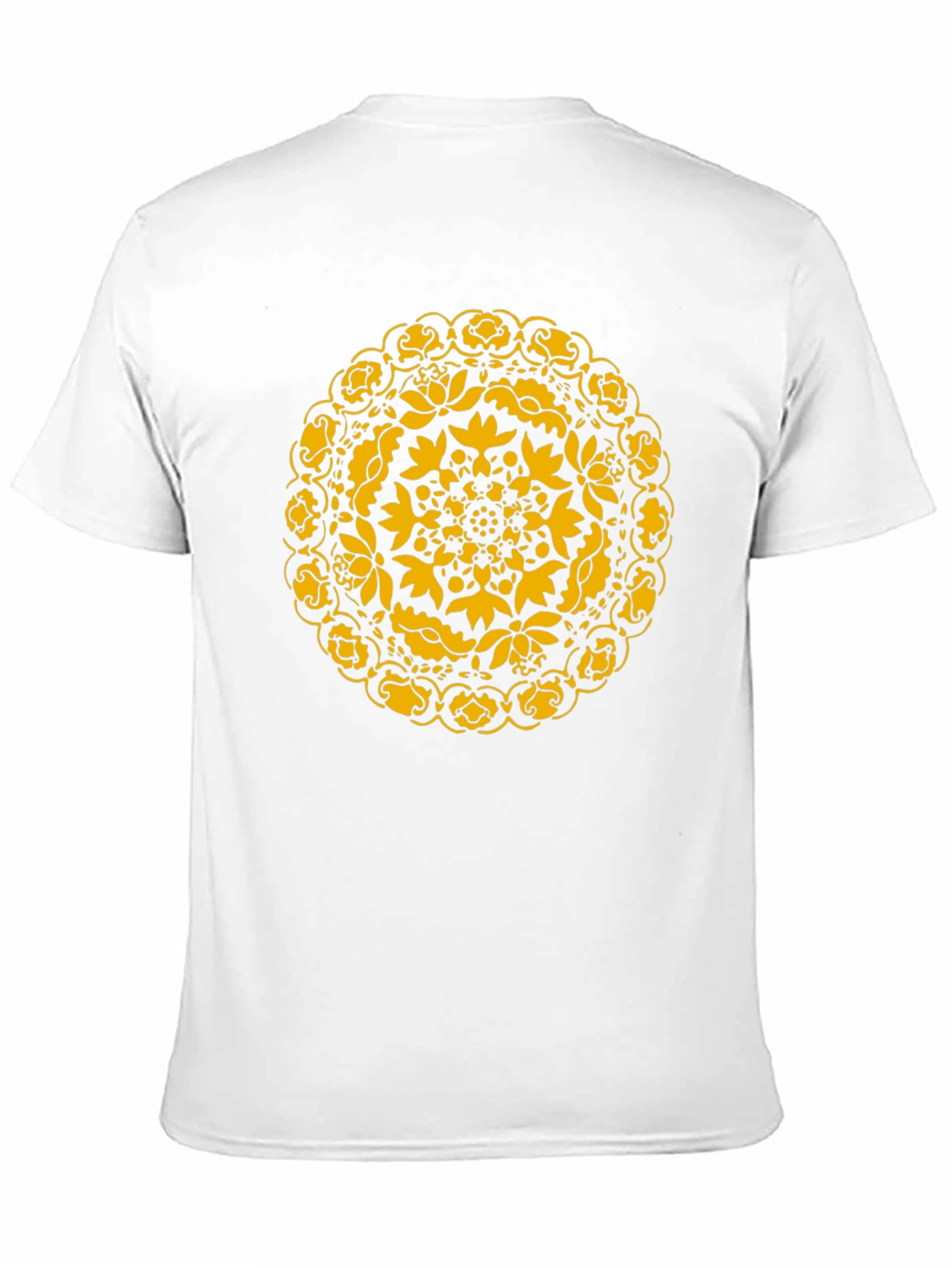 Black T-Shirt with Golden Floral Mandala Design