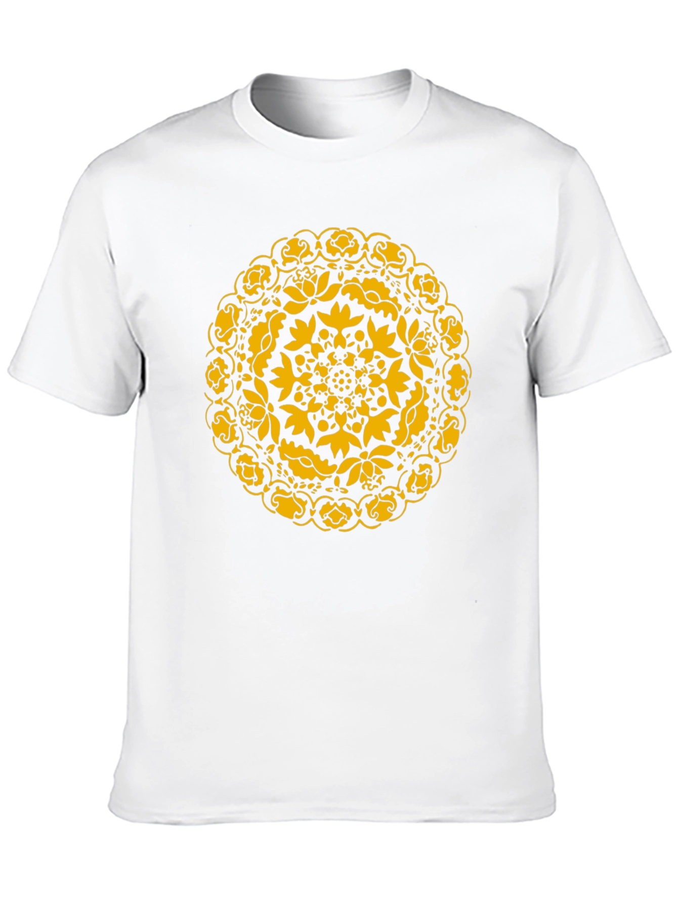 Black T-Shirt with Golden Floral Mandala Design