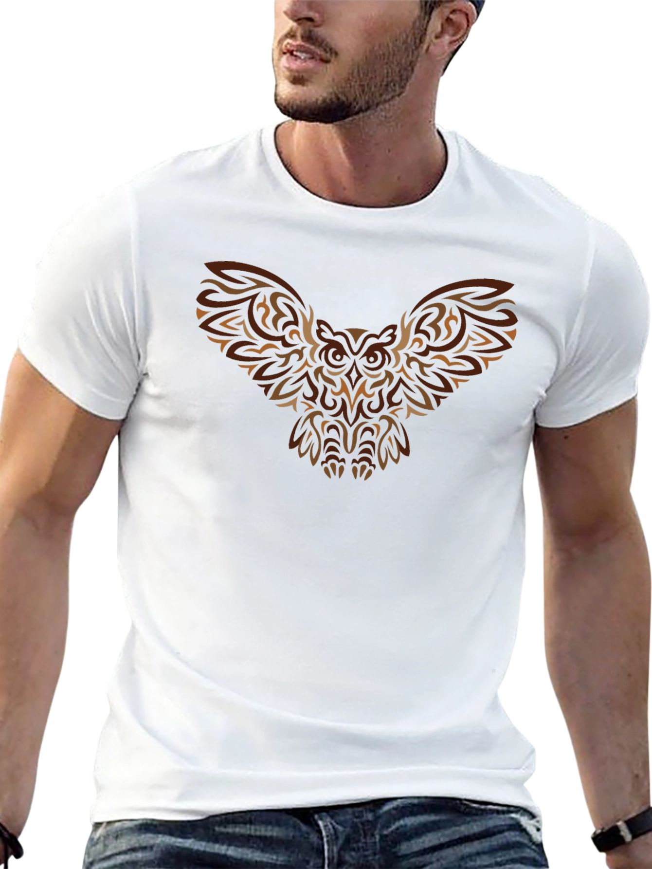 Tribal Owl Graphic Print Black T-Shirt