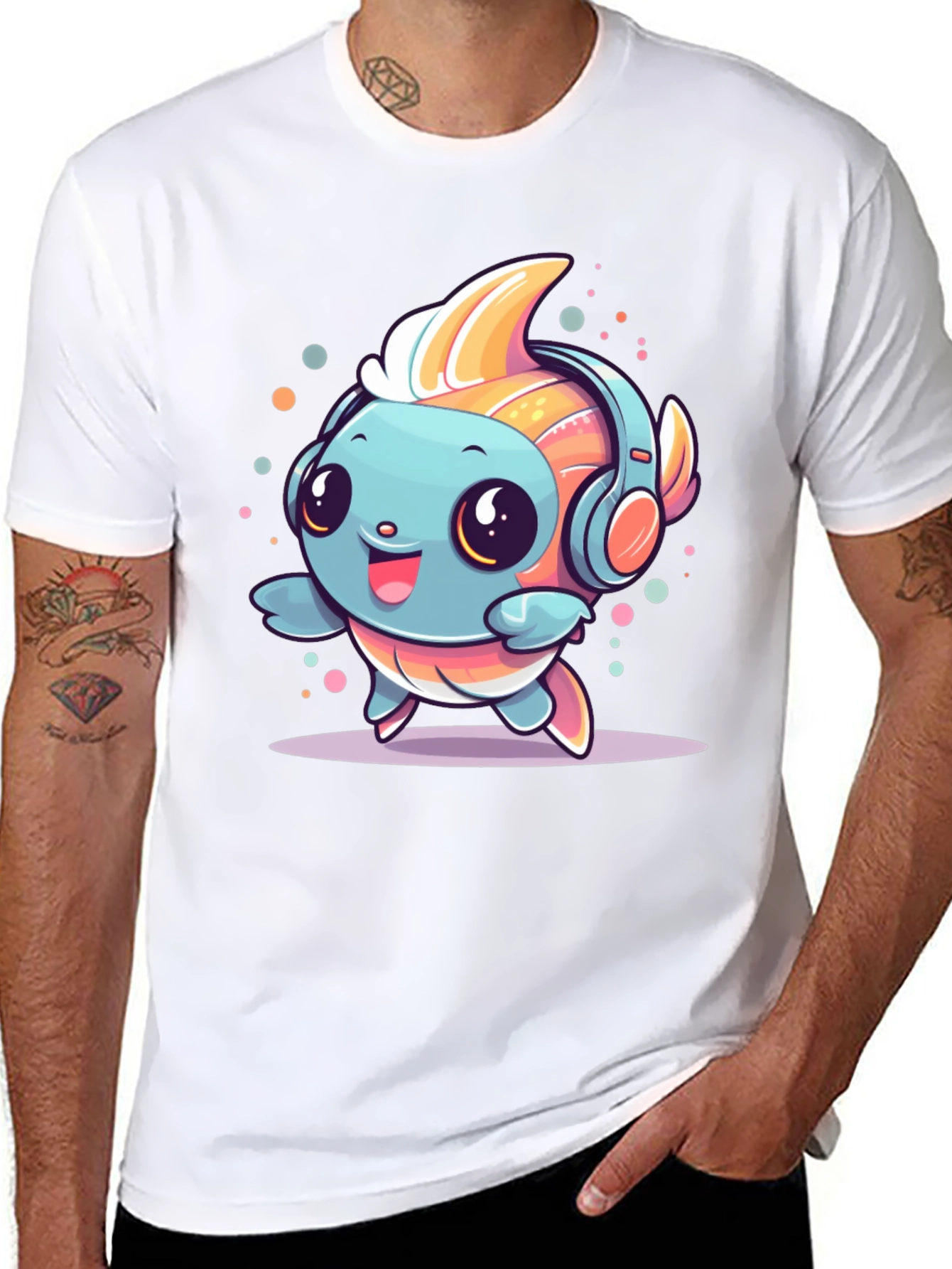 Cute Cartoon Fish with Headphones T-Shirt
