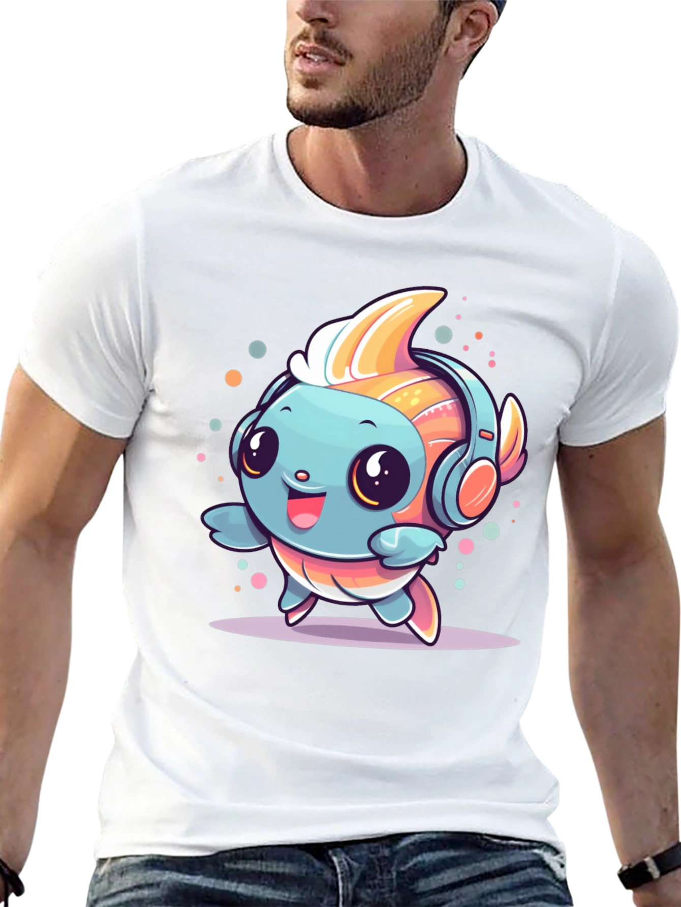 Cute Cartoon Fish with Headphones T-Shirt
