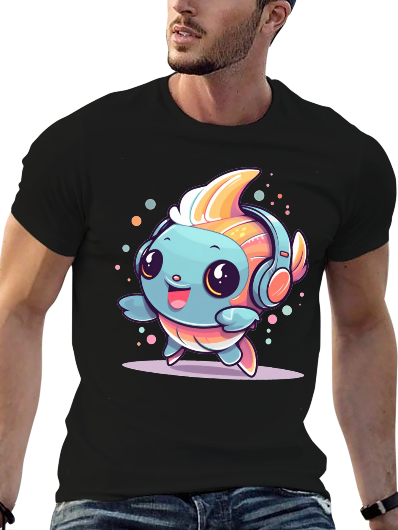 Cute Cartoon Fish with Headphones T-Shirt