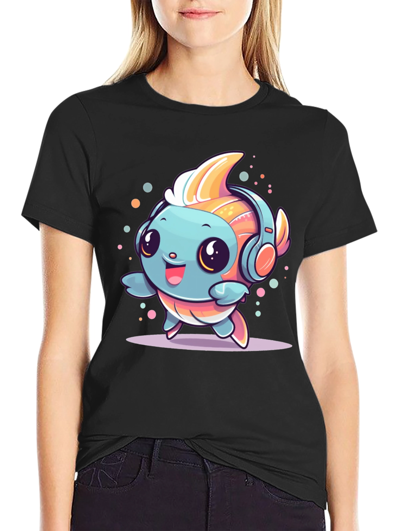 Cute Cartoon Fish with Headphones T-Shirt