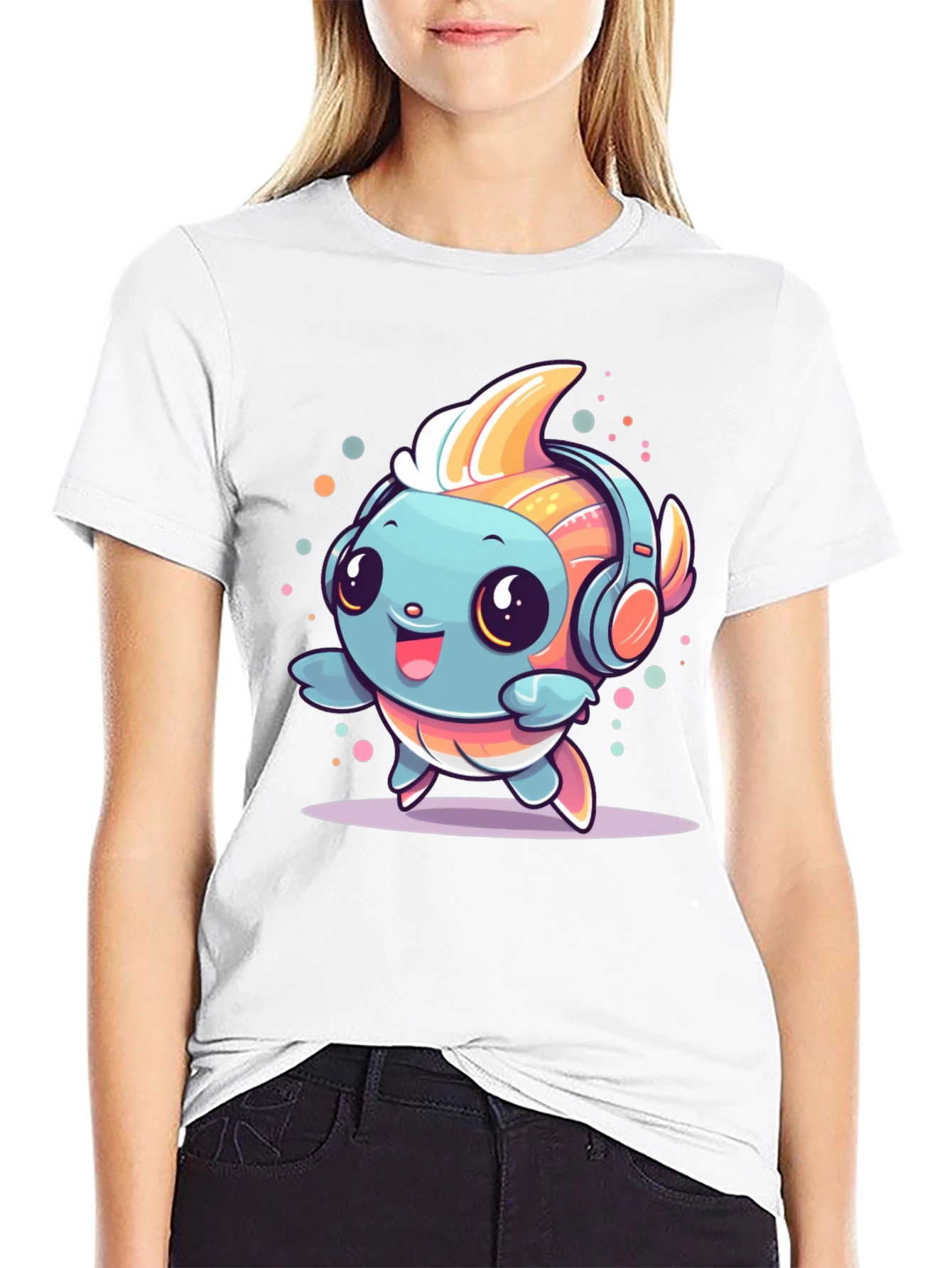 Cute Cartoon Fish with Headphones T-Shirt