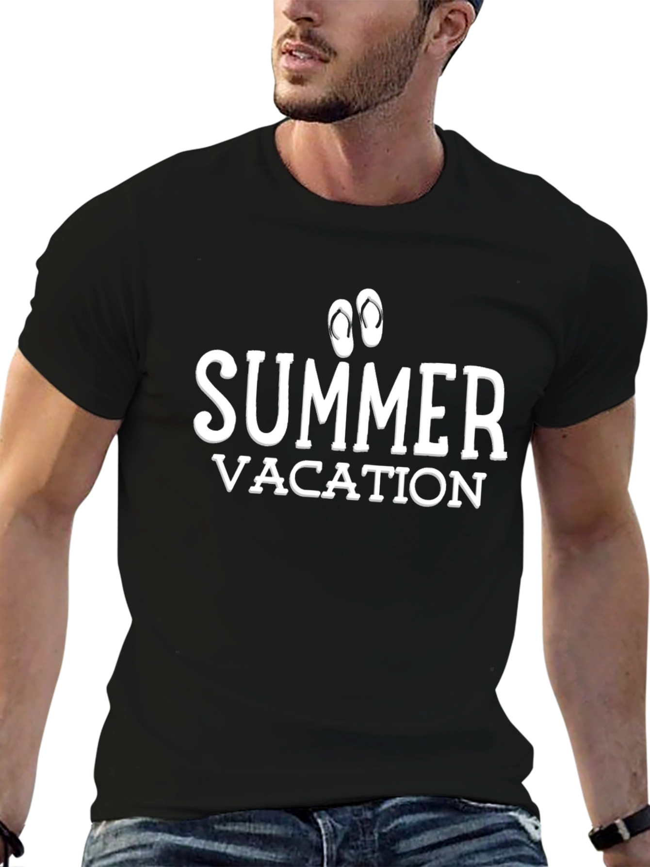 Summer Vacation Black Graphic T-Shirt