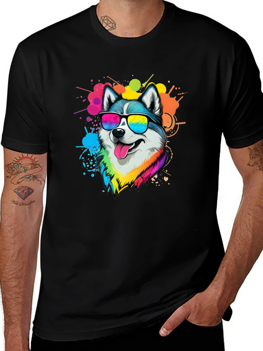 Cool Husky Graphic Tee - Colorful Dog Design