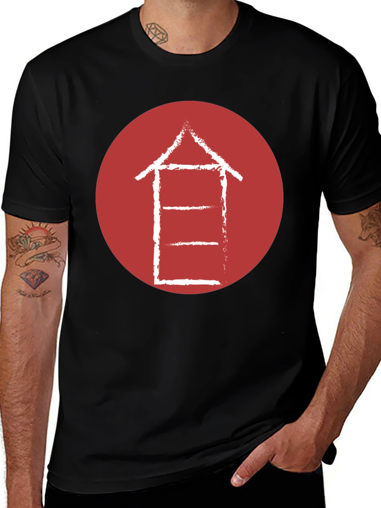 Abstract Graphic Tee - Red Circle on Black