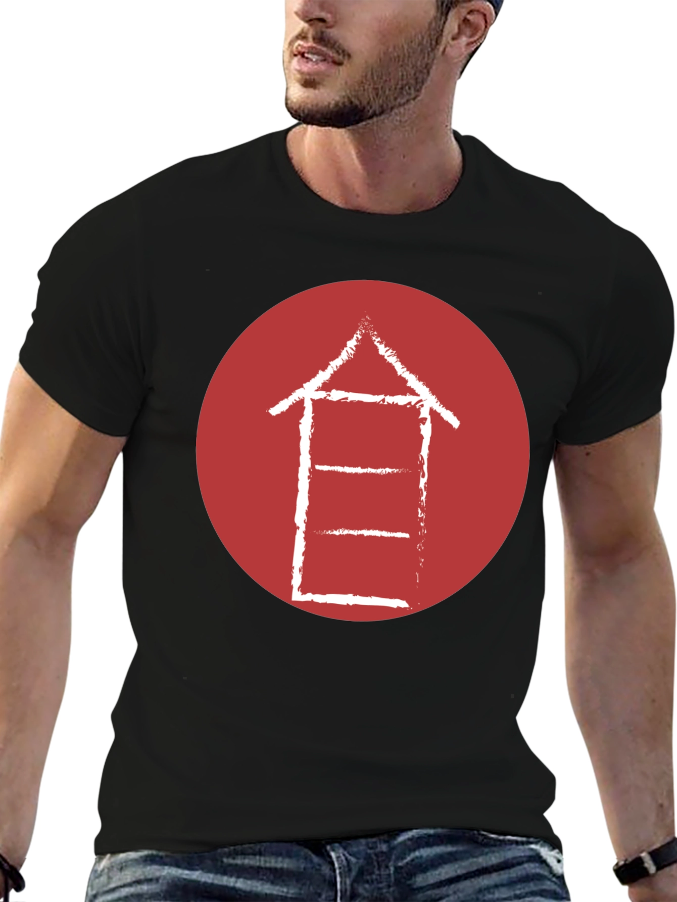 Abstract Graphic Tee - Red Circle on Black