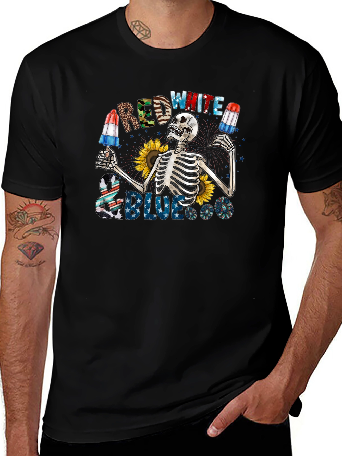 Red White & Blue Skeleton Graphic Tee